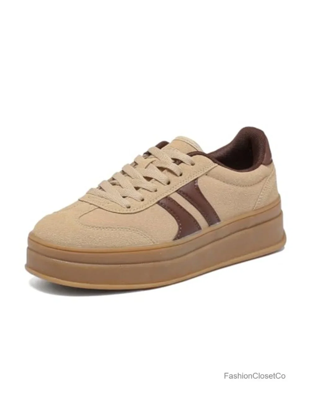 Vintage Suede Platform Sneakers - Thick Sole Lace-Up Walking Shoes